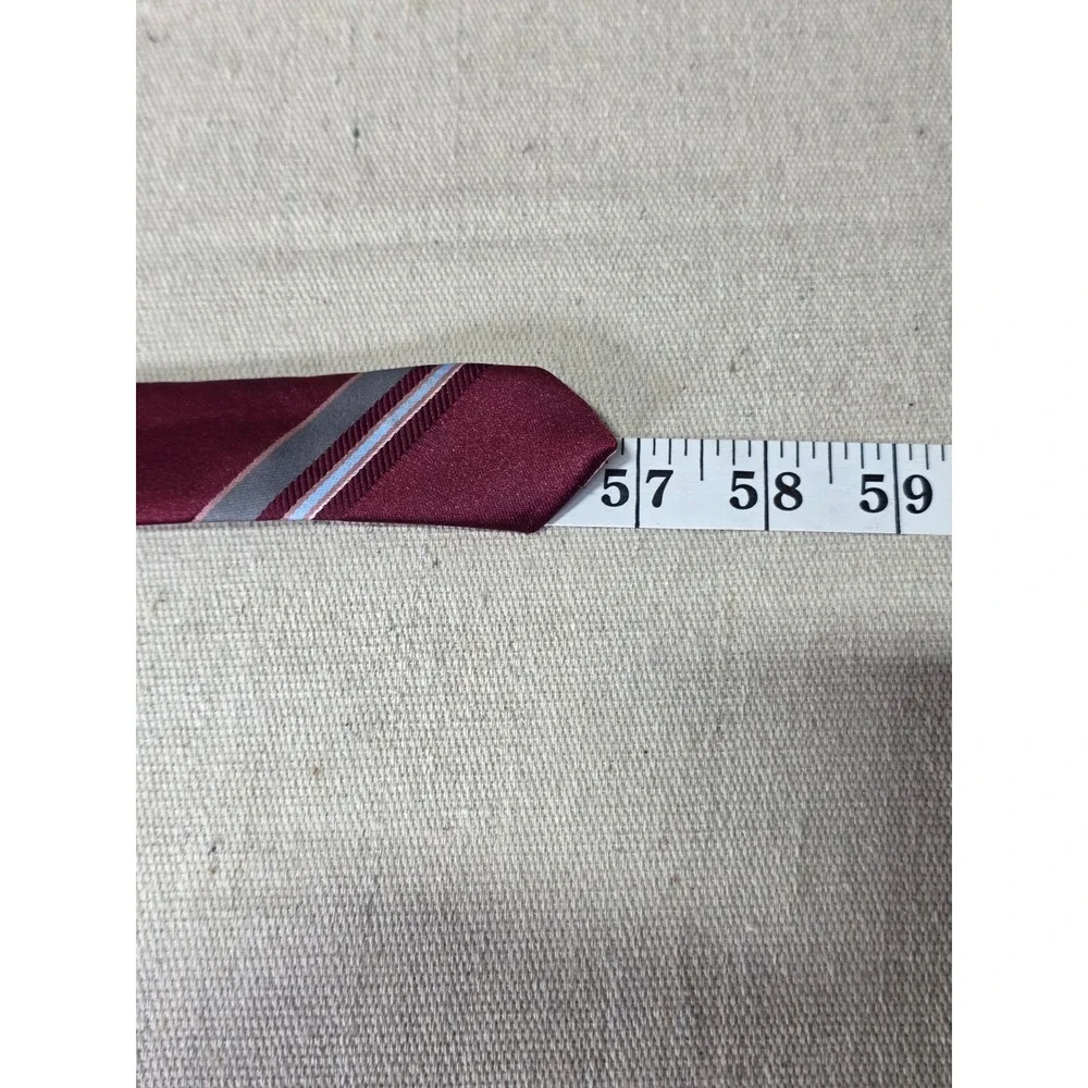 Mens Burgundy Striped Silk Blend Necktie Grey Blue RN23896 2831